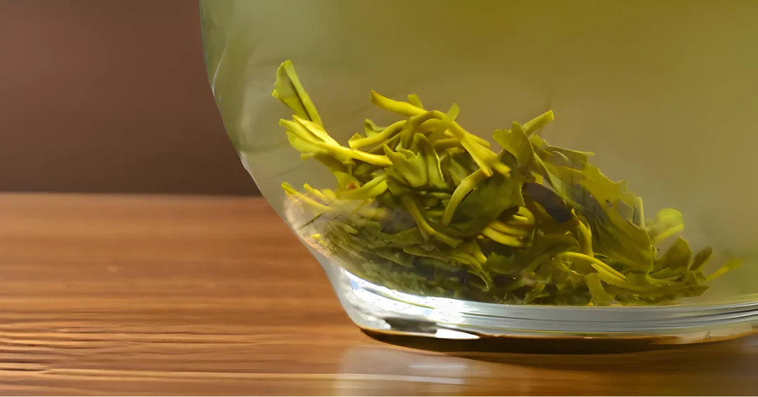 Vietnamese green tea brewing  in a clear glass