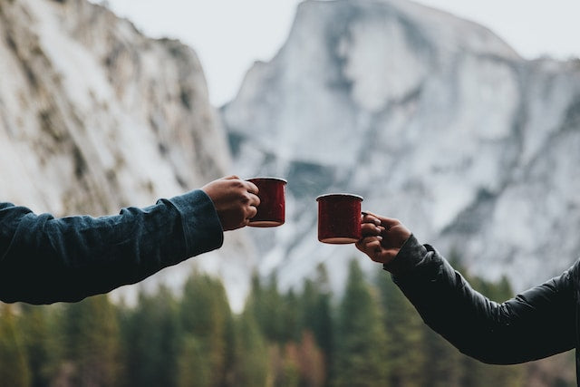 Two people drinking tea