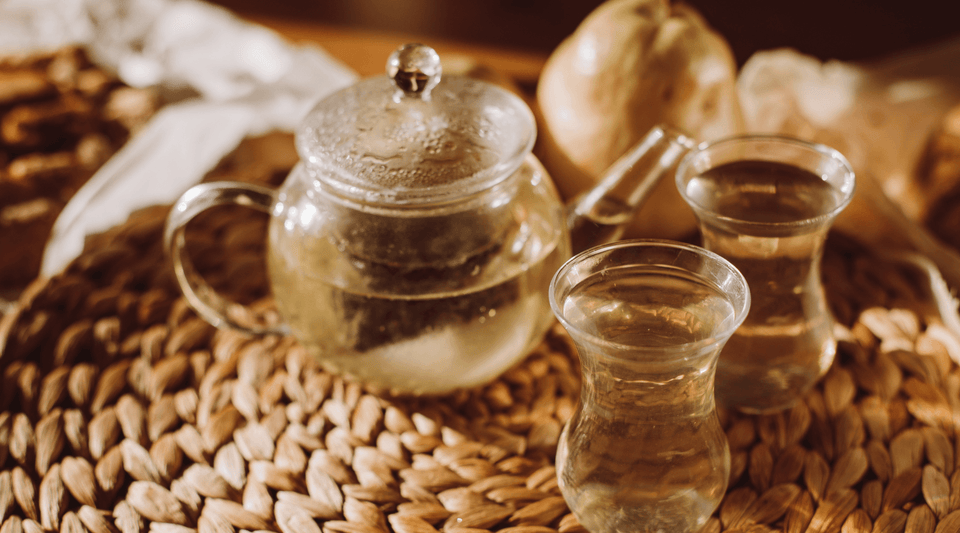 Traditional style tea brewing in a clear cup