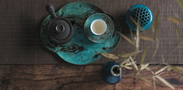 Chinese style tea set arrangement prepared for the tea time